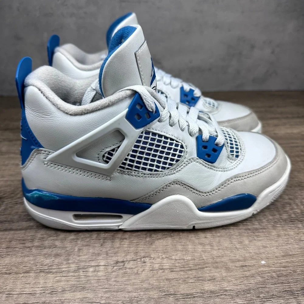 Nike~Boy's~Air Jordan 4 Retro GS Military Blue Basketball Sneakers~Size 4.5Y